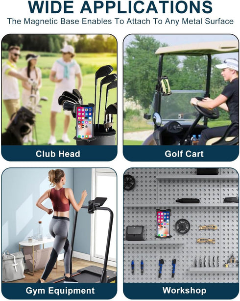 Magnetic Golf Cart Phone Holder Mount with Vibration Dampener & Ultra-Strength Neodymium N52 Magnets for EZGO/Club