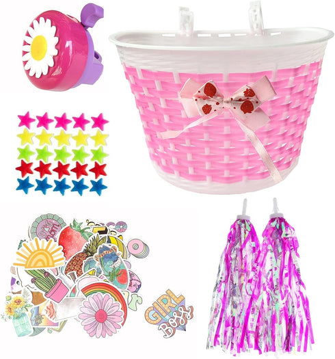 Kids Bicycle Accessories Set - Bike Decorations, Scooter Basket, Bell, Streamers, Stickers, Star Spoke for Boys Girls