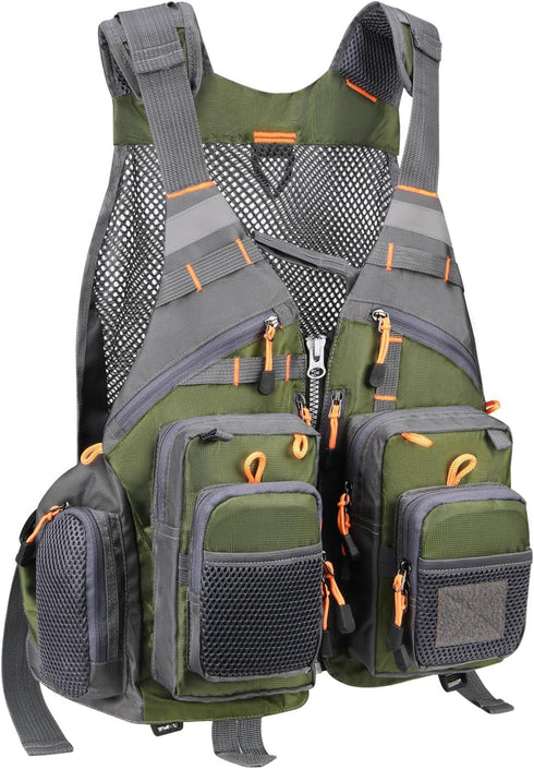 Gonex Fly Fishing Vest for Men Women, Adjustable Comfortable Fishing Vest with Multi-Pockets Reflective Stripes
