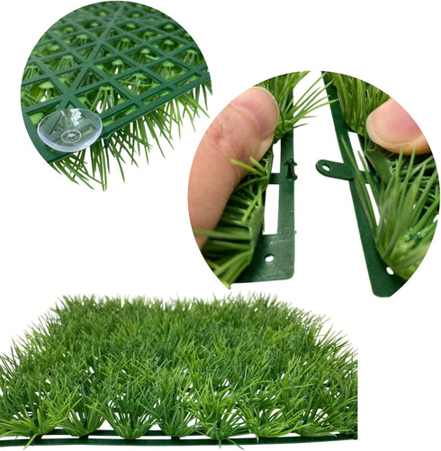 baudliglin 2PCS 9"x9" 8 Aquarium Grass Decor Crab Hermit Climbing Wall Artificial Plastic Lawn Mat with Suction Cups