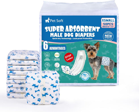 Pet Soft Male Dog Diapers - Disposable Male Dog Wraps Wetness Indicator,