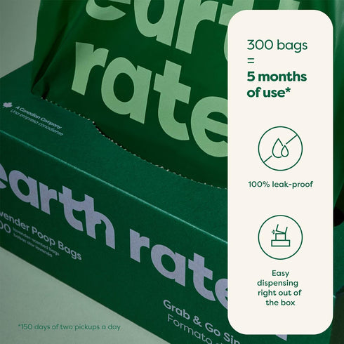300 Count Earth Rated Dog Poop Bags, Thick Grab and Go Single Roll, Ideal for Backyard Pickups, Lavender Scented