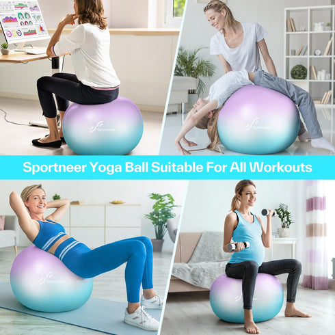 Sportneer Extra Thick Exercise Ball, 25.6'' Yoga Ball with Quick Pump, Anti-Burst Fitness Ball Chair