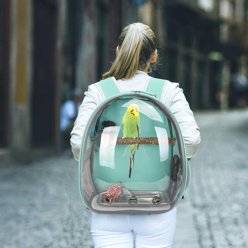 Bird Carrier Backpack Travel Cage with Perch, Clear Parrot Cockatiel Cage with Toy & Food Bowl for Small Pets