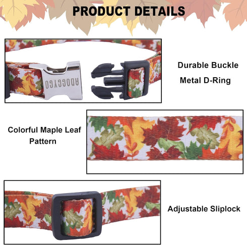 ADOGGYGO Fall Dog Collar, Adjustable Thanksgiving Collars with Soft Fall Leaves for Small Medium Large Dogs (Medium,