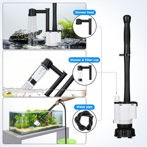 AQQA 8-in-1 Electric Fish Tank Cleaner, Aquarium Gravel Vacuum and Water Changer for Turtle Fish Tank
