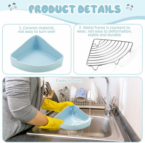 Chinchilla, Eccliy Ceramic Corner Litter Box for Small Pets, Tip-Proof, Chew-Resistant, Triangle Potty Trainer Pet Pan