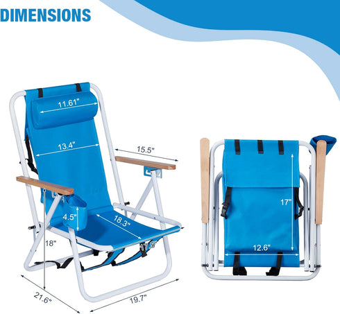 UDeuxff Set 2,4-Position Backpack Folding Beach Chair of Portable Beach Chairs for Sand Camping Lawn Concert Travel