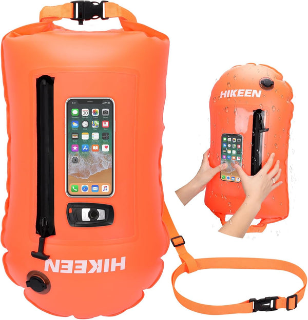 Hikeen Swim Buoy with Dry Bag 20L - Waterproof Touchscreen Swim Safety Float for Open Water Swimmers and Triathletes