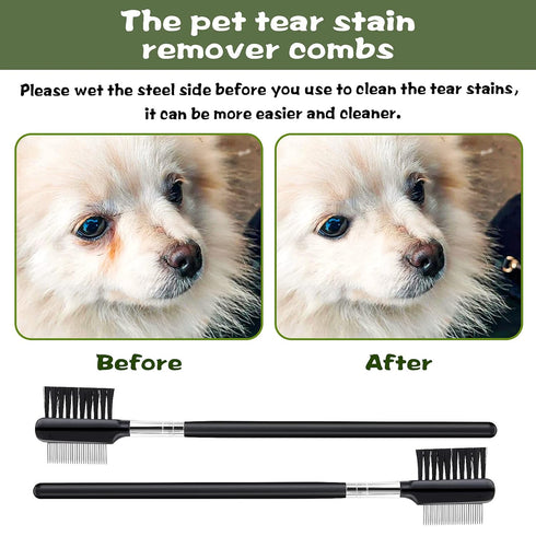 Dog Eye Comb, 2 Pcs Double-Head Tear Stain Remover for Small Dogs, Metal Eye Booger Remover for Cats