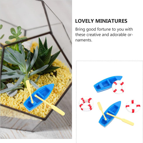 2 Sets Kisangel Miniature Nautical Ornaments DIY Kit Including Life Buoy and Boat for Aquarium Decoration and Fairy
