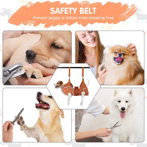 Paws n' Cradle Hammock Dog Grooming Harness for Dogs & Cats - Complete Kit with Adjustable Leg Fittings, Comb, Nail
