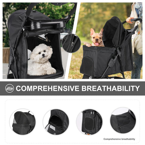 AESRAOU 3 Pet Stroller Foldable Cats/Dogs Stroller with Storage Basket and Cup Holder Wheels Dog Cat Carrier Strolling