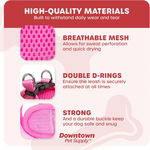 Downtown Pet Supply Step in Dog Harness for Small Dogs | Adjustable No Pull Harness, Pink with Padded Mesh Fabric
