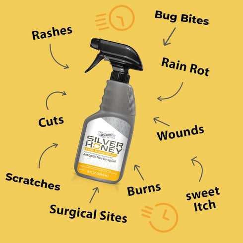 8oz Absorbine Silver Honey Rapid Wound Repair Spray Gel Bottle, Manuka Honey & MicroSilver BG, Horse & Large Animal