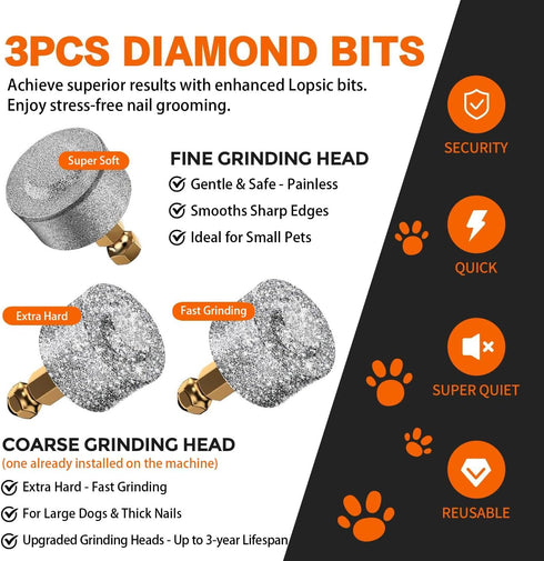 4 3 3-Speed, Trimmers, Whisper Quiet Dog Nail Grinder with LED Lights, Safe & Stress-Free for Sensitive Dogs Cats