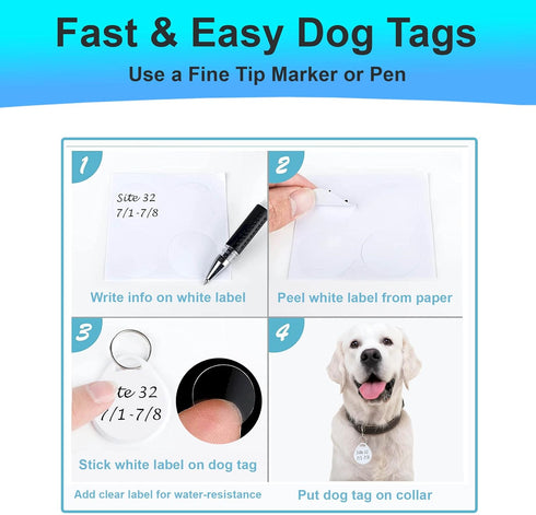 Dog Camping Gear (10pk) - Emergency Double Sided ID Tags with Key Ring - Water-Resistant Pet Tags
