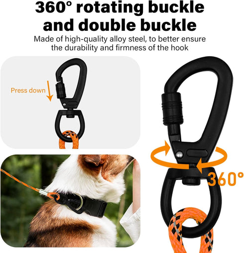 5FT Chew Proof Metal Dog Leash with Comfortable Handle, Heavy Duty Steel Cable Lead for Control Large Medium Small Dogs Walk and Train, Pet Leash with Rotate Clasp and Double Buckle (5FT,Orange)