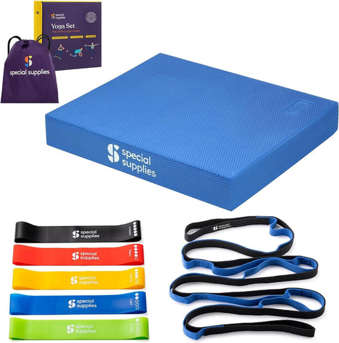 SPECIAL SUPPLIES Exercise Balance Pad, Yoga Strap & Resistance Bands for Fitness, Stretching, and Physical Therapy