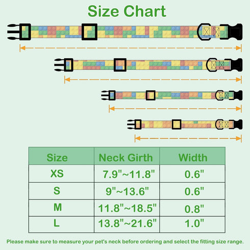 Faygarsle Dog Collar for Small Medium Large Dogs Colorful Puppy Collars for Female Dogs Toy Building Blocks Patterned Pet Collars for Summer Spring Wedding Puppy Girl Dog Collar XS