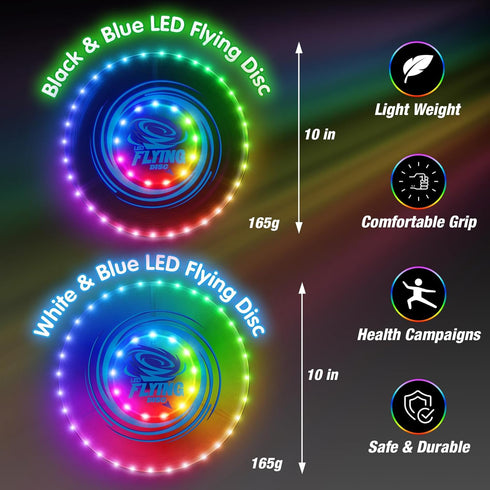 2 Pack 45 14 HYES Light up Flying Discs for Kids, LEDs, Lighting Modes, Rechargeable Glow in The Dark Flying Ring