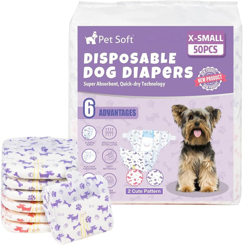 Pet Soft Female Dog Diapers - Disposable Doggie Diapers with Wetness Indicator,