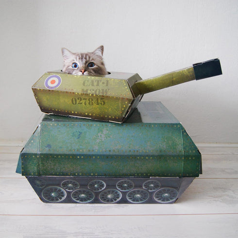 Suck UK | Tank Cat House | Cardboard Kitten Toys & Cat Bed | Interactive Cats Toy for Kittens & Cats | Novelty Kitten
