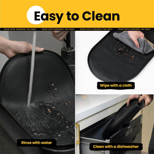 Dog Food Mat, 1/2 Inch Raised Edges, BPA-Free Silicone Pet Food Mats for Floor Waterproof, Black 19"x12"