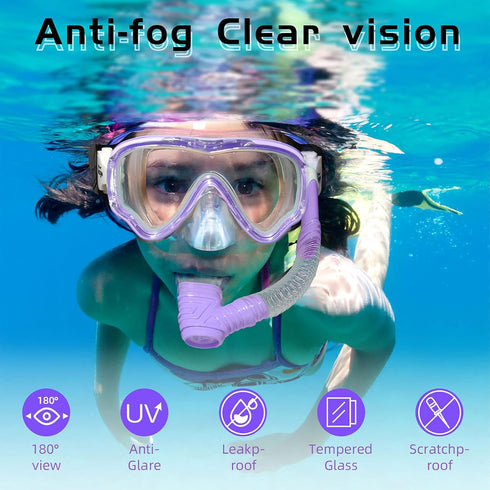 Kids Snorkel Set - Dry Top Snorkel Mask Snorkeling Gear for Boys Girls Youth