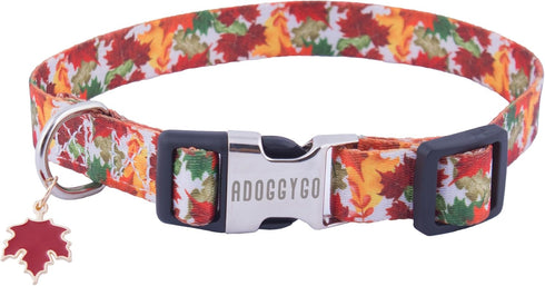 ADOGGYGO Fall Dog Collar, Adjustable Thanksgiving Collars with Soft Fall Leaves for Small Medium Large Dogs (Medium,