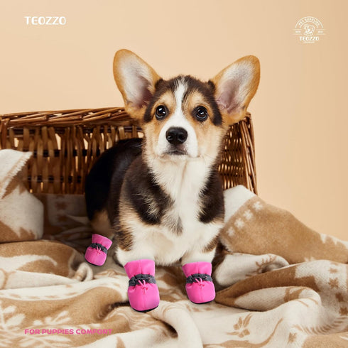 Dog Shoes for Hot Pavement, Anti-Slip Sole Summer Booties with Reflective Straps for Small Medium Dogs 4PCS Pink