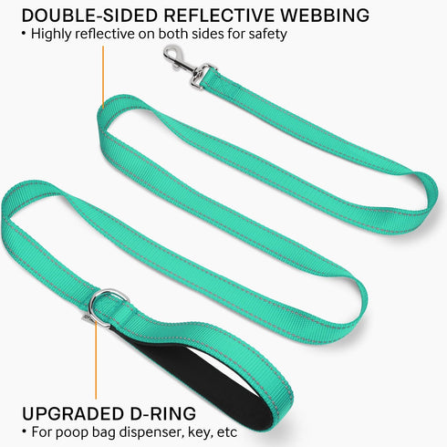 Joytale Double-Sided Reflective Dog Leash, 6 FT/5 FT/4 FT, Padded Handle Nylon for Medium & Large Dogs, Teal