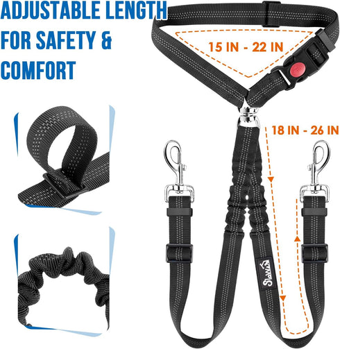 Lukovee Double Dog Seat Belt, Black, New Dual Pet Car Headrest Restraint Safety Seatbelt for 2 Dogs