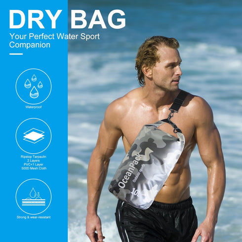 Waterproof Dry Bag 2L/5L/10L/20L/30L, Dry Sack for Kayaking, Rafting, Beach, Fishing with Phone Case