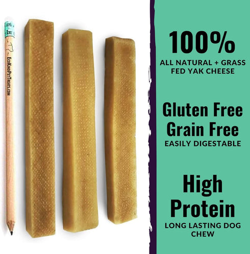 EcoKind Premium Gold Yak Cheese Himalayan Dog Chews - All Natural, High Protein Treats for Large Breed Dogs, 3 Chews