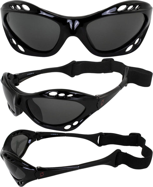 Hurricane Eyewear Category 4 Polarized Jet Ski Goggles - 2 Pairs Black Padded Frames with Smoke & Blue Mirror Lenses