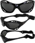 Hurricane Eyewear Category 4 Polarized Jet Ski Goggles - 2 Pairs Black Padded Frames with Smoke & Blue Mirror Lenses
