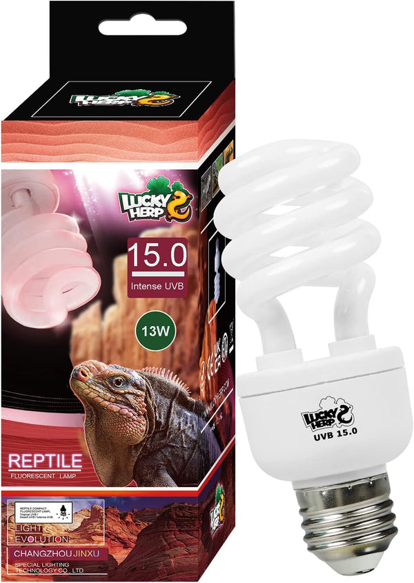 LUCKY HERP 13W UVB 15.0 Intense UVA UVB Compact Fluorescent Lamp - Desert Terrarium Light Bulb for Reptile and Amphibian