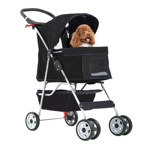 FDW Pet Stroller 4-Wheel Dog Cat Stroller Travel Folding Carrier Puppy Stroller