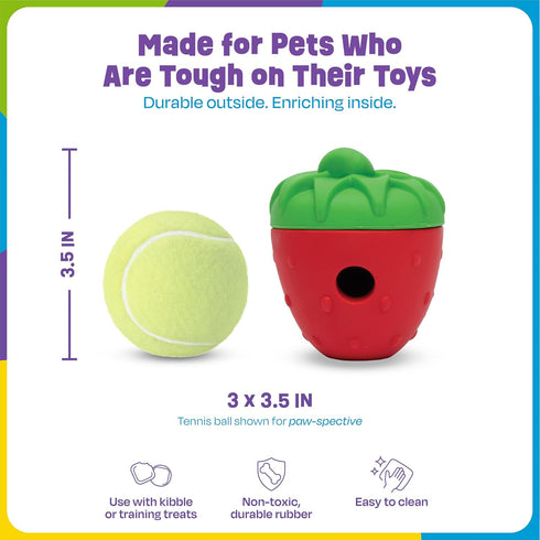 2 Brightkins Tough & Tumble Piece Strawberry Treat Dispenser - Interactive Dog Toys, Treat Dispensing Dog Toys, Slow