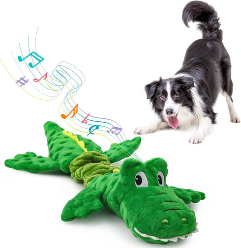 Squeaky Dog Toy for Small Medium Large Dogs - Crocodile Shaped Tug of War Interactive Plush Toy