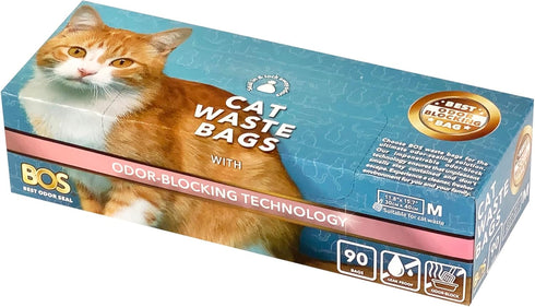 BOS Odor-Sealing Cat Poop Bags, Scent-Free Disposal Bags for Pet Waste & Kitty Litter, 90 Bags, Light Blue