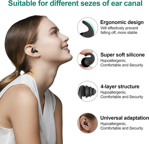 Swimming Ear Plugs for Adults, 3 Pairs Waterproof Reusable Silicone for Swimming and Surfing