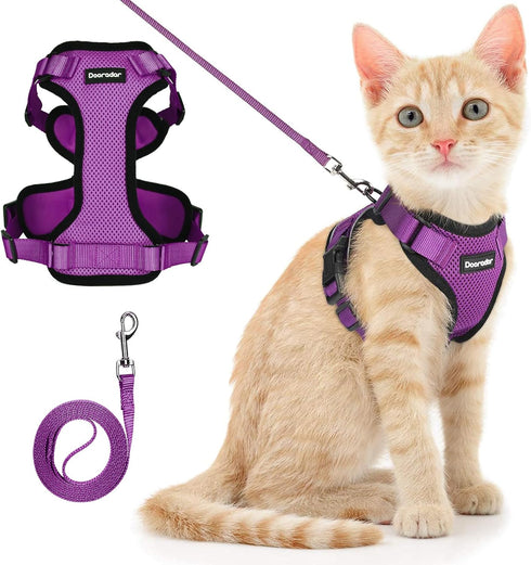 Dooradar Cat Harness and Leash Set, Adjustable Escape Proof Kitten Vest Harness for Walking, Soft Breathable Mesh,