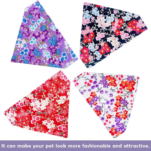 PET SHOW 4Pcs Small Dog Bandanas Slide on Collar Set, Washable Cherry Blossoms Accessories for Small Medium Dogs