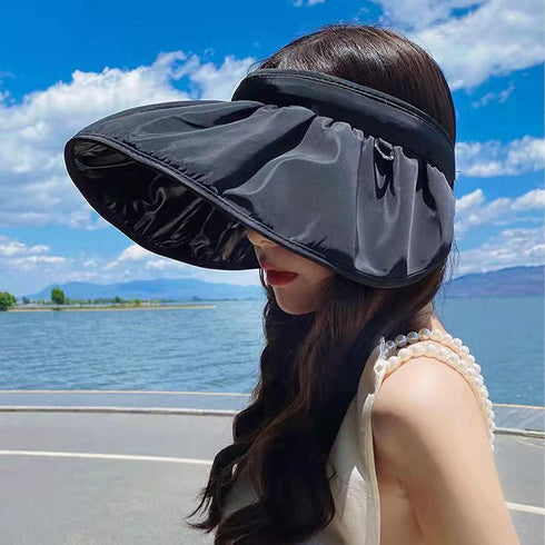 Korean Women's UPF50+ Solar Sun Hat - Ultraviolet Sunscreen Beach Hat with Covered Face