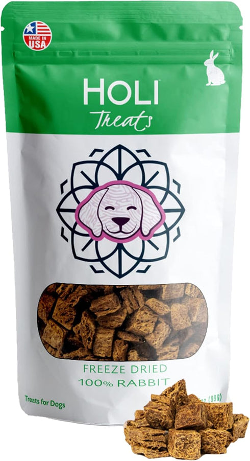 HOLI Freeze Dried Rabbit Treats for Dogs - All Natural, 100% Made in USA, Grain Free, 3.5oz