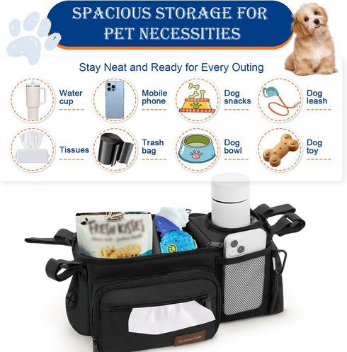 1419" Dog Stroller Organizer Bag, Dog Mom Gifts for Women Pet Stroller Caddy, Stroller Accessories with Cup Holder