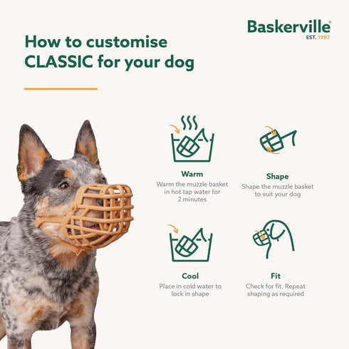 BASKERVILLE CLASSIC BASKET MUZZLE, Breathable Dog Training Muzzle for Medium Dogs, Prevents Biting and Food Waste