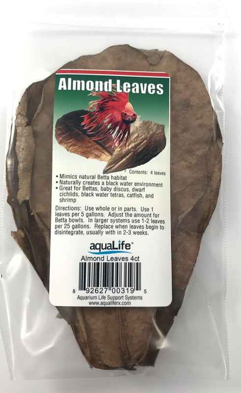 AquaLife Almond Leaves 4 Count, for Freshwater Fish - Approximately 5 Grams